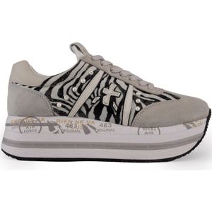 Premiata Witte Grijze Sneakers met Animalier Inzetstukken , Gray , Dames , Maat: 36 EU