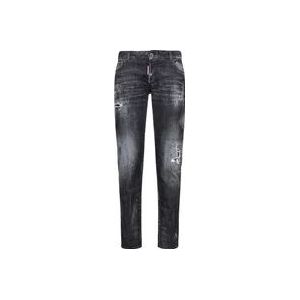 Dsquared2 Slim-fit Distressed Zwarte Jeans voor Dames , Black , Dames , Maat: XS