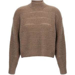 Brunello Cucinelli, Dames, Truien, Bruin, Maat: 2XS Wol,