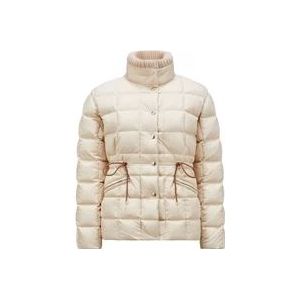 Moncler Korte donsjas met gebreide kraag , Beige , Dames , Maat: L