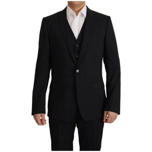 Dolce & Gabbana, Heren, Pakken, Zwart, Maat: M Wol,