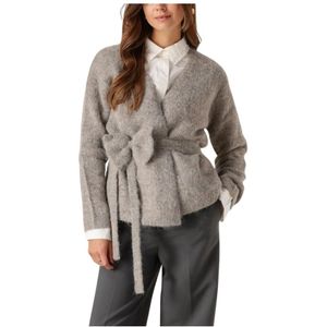 Selected Femme - Gebreide Cardigan met Strikdetail - Grijs - Dames
