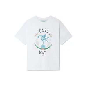 Casablanca Marmer Standbeeld Tennis T-shirt Wit , White , Heren , Maat: M