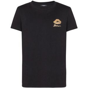 Balmain T-shirt met Kiss print , Black , Heren , Maat: 2XL