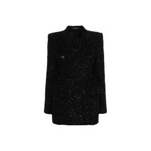 Balenciaga Zwart Tweed Bouclé Double-Breasted Jas , Black , Dames , Maat: M