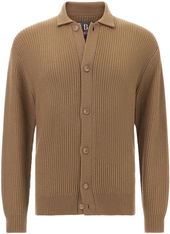 Boggi Milano - Merino Wol - Gebreid Jasje - Bruin - Overhemdkraag