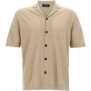 Zanone, Heren, Overhemden, Beige, Maat: XL Linnen,