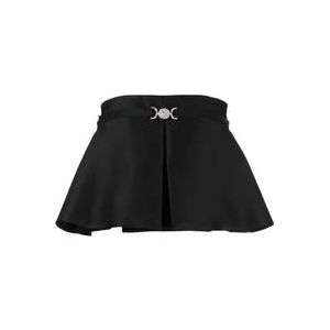 Versace Zwarte wollen en zijden top met voorste drapering en zilveren Medusa-gesp , Black , Dames , Maat: XS
