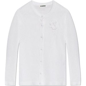 Jil Sander - Cardigan - Wit - Viscose - Bloemdetail