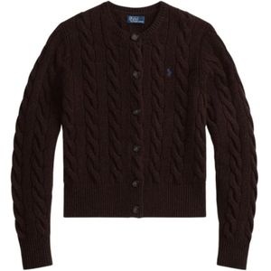 POLO RALPH LAUREN - Vest - Kastanje - Kabeltricot in Wol en Kasjmier