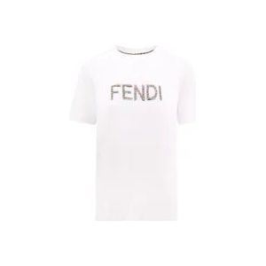 Fendi Pailletdetail Katoen Crew-neck T-shirt , White , Dames , Maat: M