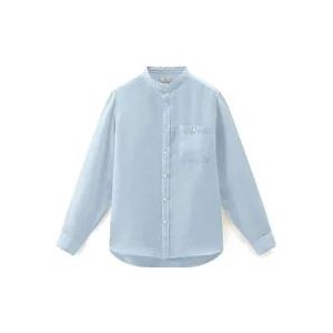 Woolrich Heren Linnen Overhemd in Hemelsblauw , Blue , Heren , Maat: XL