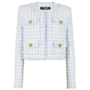 Balmain Blauw Gingham Tweed Jas , Blue , Dames , Maat: M