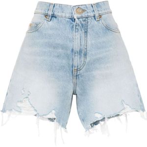 Balmain Denim Shorts met Ripped Details , Blue , Dames , Maat: XS
