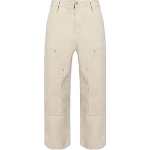 Carhartt Wip - Broek met Logo - Beige - Katoen en Linnen - Losse Pasvorm
