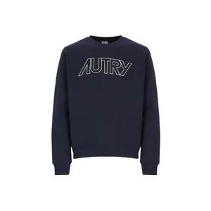 Autry Blauwe Katoenen Trui met Geborduurd Logo , Blue , Heren , Maat: M