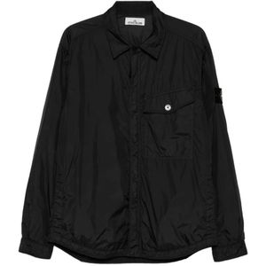 Stone Island - Zwarte Gecoate Jas - Heren - Polyester