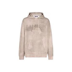 Balmain Hoodie van katoen met Paris woestijnlogo print , Beige , Heren , Maat: 2XL