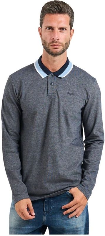 BOSS Menswear - Poloshirt - Katoenpiqué - Met Gestreepte Kraag - Lange Mouwen