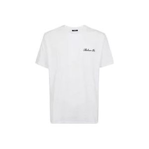Balmain Geborduurd T-Shirt - Ruime Pasvorm , White , Heren , Maat: M