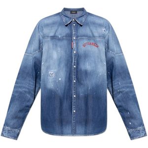 Dsquared2, Heren, Overhemden, Blauw, Maat: L Denim,