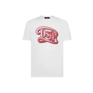 Dsquared2 Wit Katoenen Jersey Logo Print T-shirt , White , Heren , Maat: XL