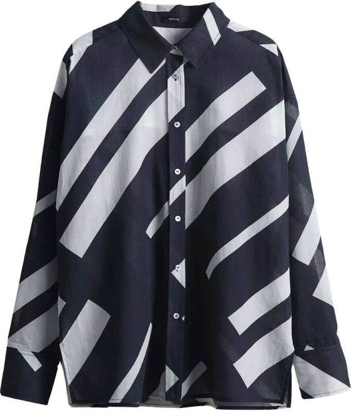 Opus - Blouse - Donkerblauw - Wit Gestreept - BCI Katoen