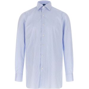 Finamore, Heren, Overhemden, Blauw, Maat: M Katoen,