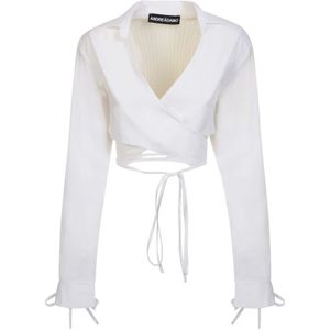 Andrea Adamo, Dames, Blouses & Shirts, Wit, Maat: S Katoen,