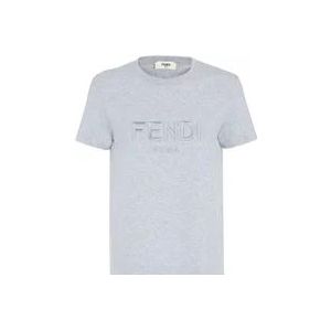 Fendi Grijze Logo Geborduurde Crew Neck T-shirt , Gray , Dames , Maat: S