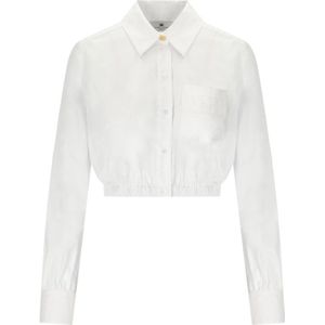 Elisabetta Franchi, Dames, Blouses & Shirts, Wit, Maat: XL Katoen,