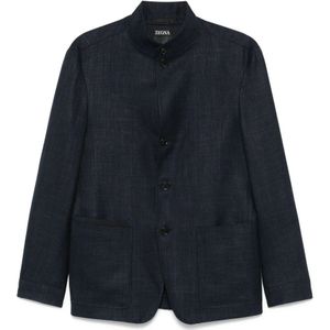 Zegna, Heren, Jassen, Blauw, Maat: L Linnen,