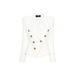 Balmain Witte Tweed Dubbelrij Jasje , White , Dames , Maat: XS