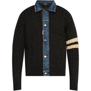 Dsquared2 Cardigan met denim inzetstukken , Black , Heren , Maat: M