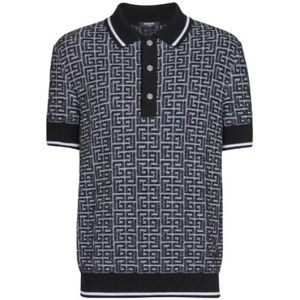 Balmain Merino Wol Gebreid Poloshirt , Black , Heren , Maat: S