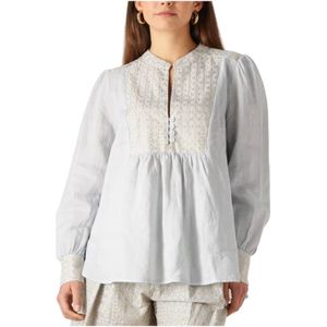 Greek Archaic Kori, Dames, Blouses & Shirts, Blauw, Maat: XS Linnen,