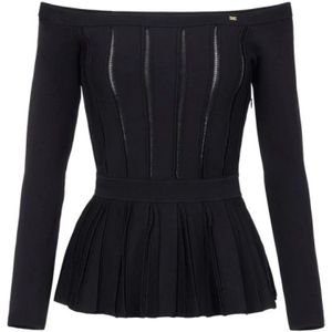 Elisabetta Franchi, Dames, Blouses & Shirts, Zwart, Maat: M Viscose,