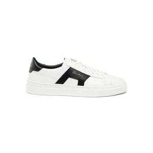 Santoni Dubbele Gesp Leren Sneaker , White , Heren , Maat: 43 EU