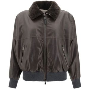 Brunello Cucinelli, Dames, Jassen, Bruin, Maat: L Leer,