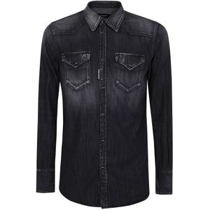 Dsquared2, Heren, Overhemden, Zwart, Maat: XL Katoen,