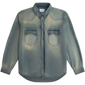 Rhude, Heren, Overhemden, Blauw, Maat: M Denim,