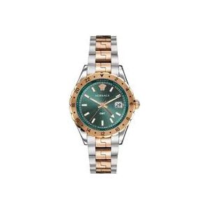 Versace GMT Hellenyium Horloge Zilver/Rosegoud , Gray , Heren , Maat: ONE Size