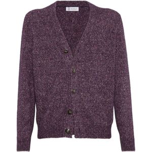 Brunello Cucinelli, Heren, Truien, Paars, Maat: 3XL Nylon,