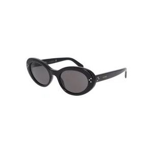 Celine Ovale zonnebril met zwart acetaat montuur en grijze organische lenzen , Black , Dames , Maat: 53 MM