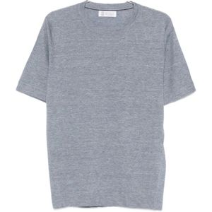 Brunello Cucinelli, Heren, Tops, Blauw, Maat: 3XL Linnen,