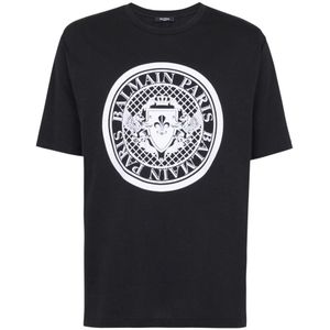 Balmain Munt T-shirt , Black , Heren , Maat: 2XL