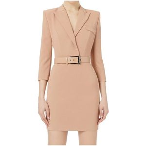 Elisabetta Franchi, Dames, Jurken, Beige, Maat: XS Leer,