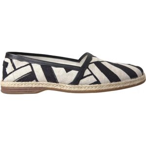 Dolce & Gabbana - Espadrilles - Zwart-Wit Gestreept - Linnen en Leer
