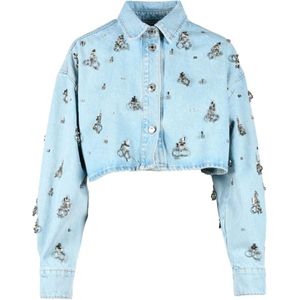 Msgm, Dames, Blouses & Shirts, Blauw, Maat: 2XS Katoen,