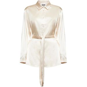 Silvian Heach, Dames, Blouses & Shirts, Beige, Maat: 2XS Satijn,